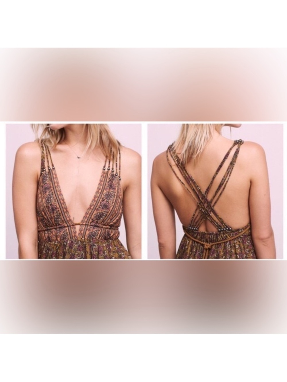 Free People Rhythm of Love Maxi Dress M Boho Floral Strappy Open Back Festival - Picture 2 of 6